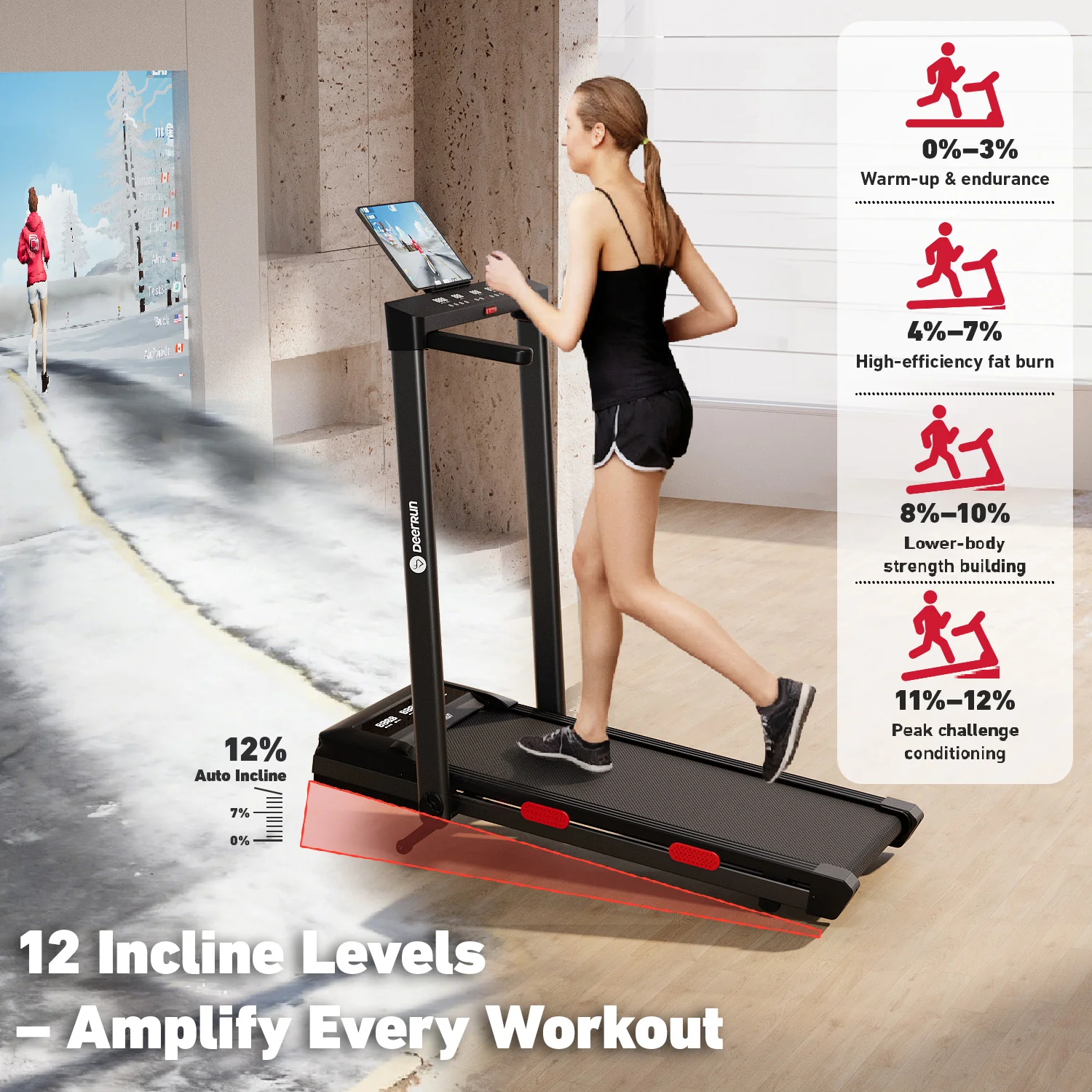 DeerRun Z10 Pro Muse Type 2 in 1 Foldable Treadmill with Remote Control, 12% Auto Incline - Image 5