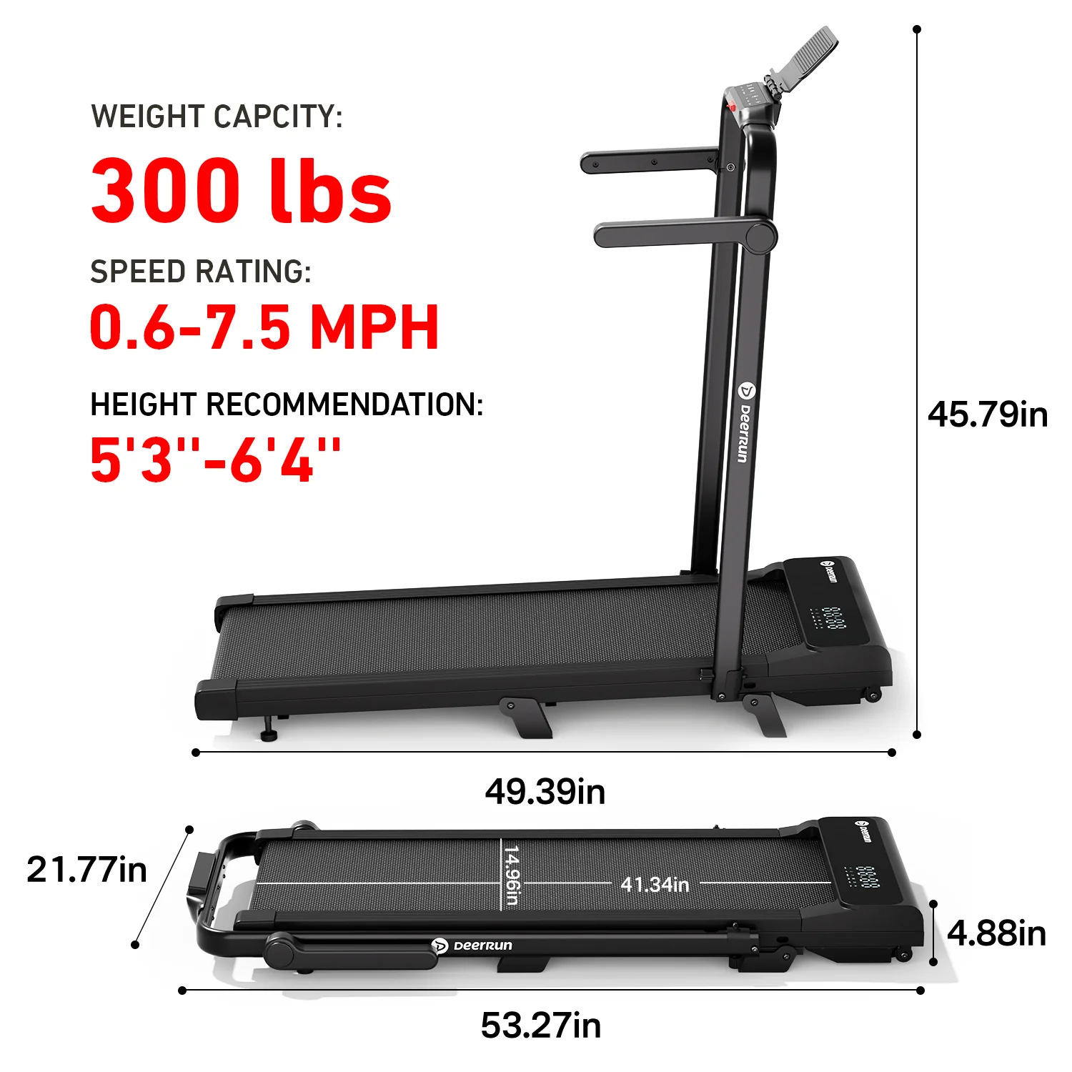 2026 New A6 Plus Handle 5% Incline 2 in 1 Foldable Treadmill with Whole Screen Upgraded Chip & NFC Support | 300 lbs, 7.5 mph, Black - Image 27