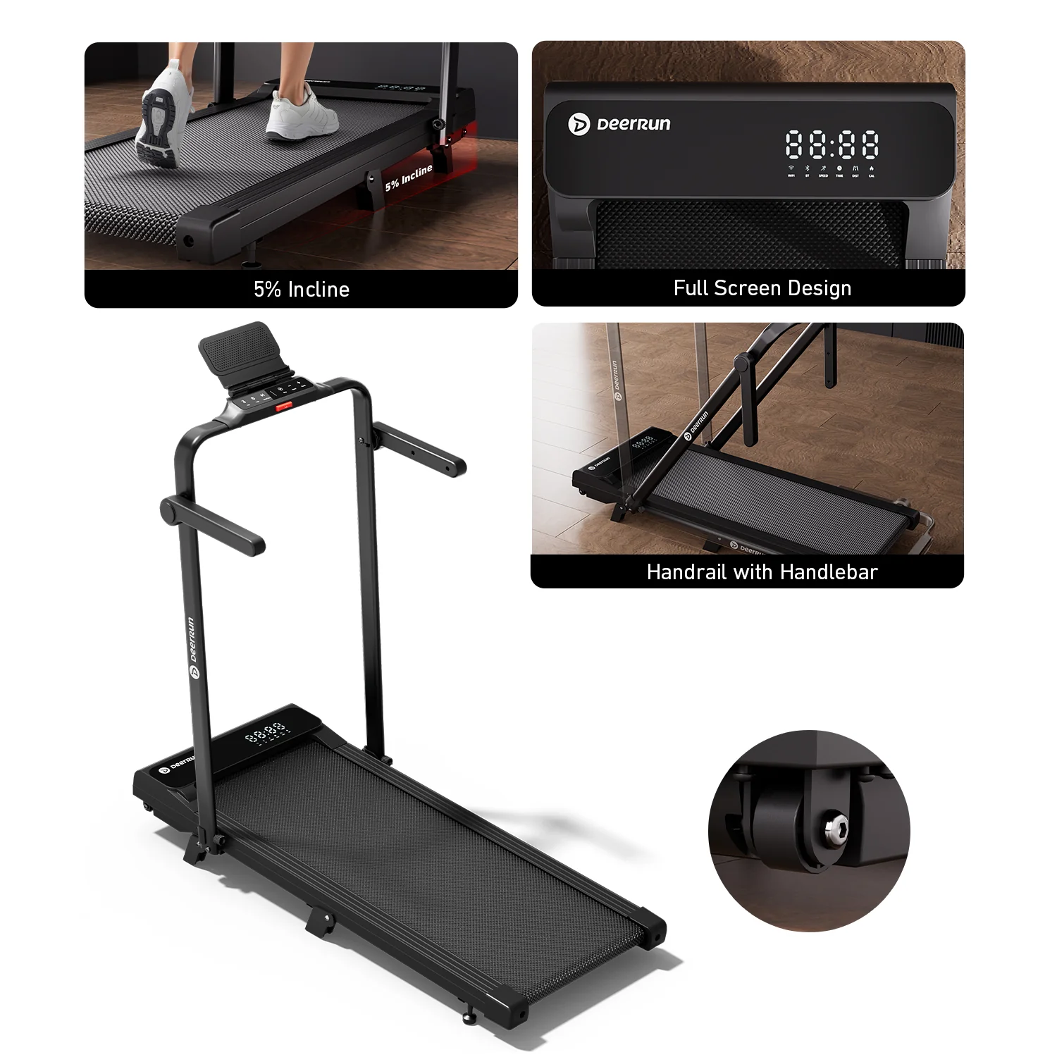 2026 New A6 Plus Handle 5% Incline 2 in 1 Foldable Treadmill with Whole Screen Upgraded Chip & NFC Support | 300 lbs, 7.5 mph, Black - Image 3