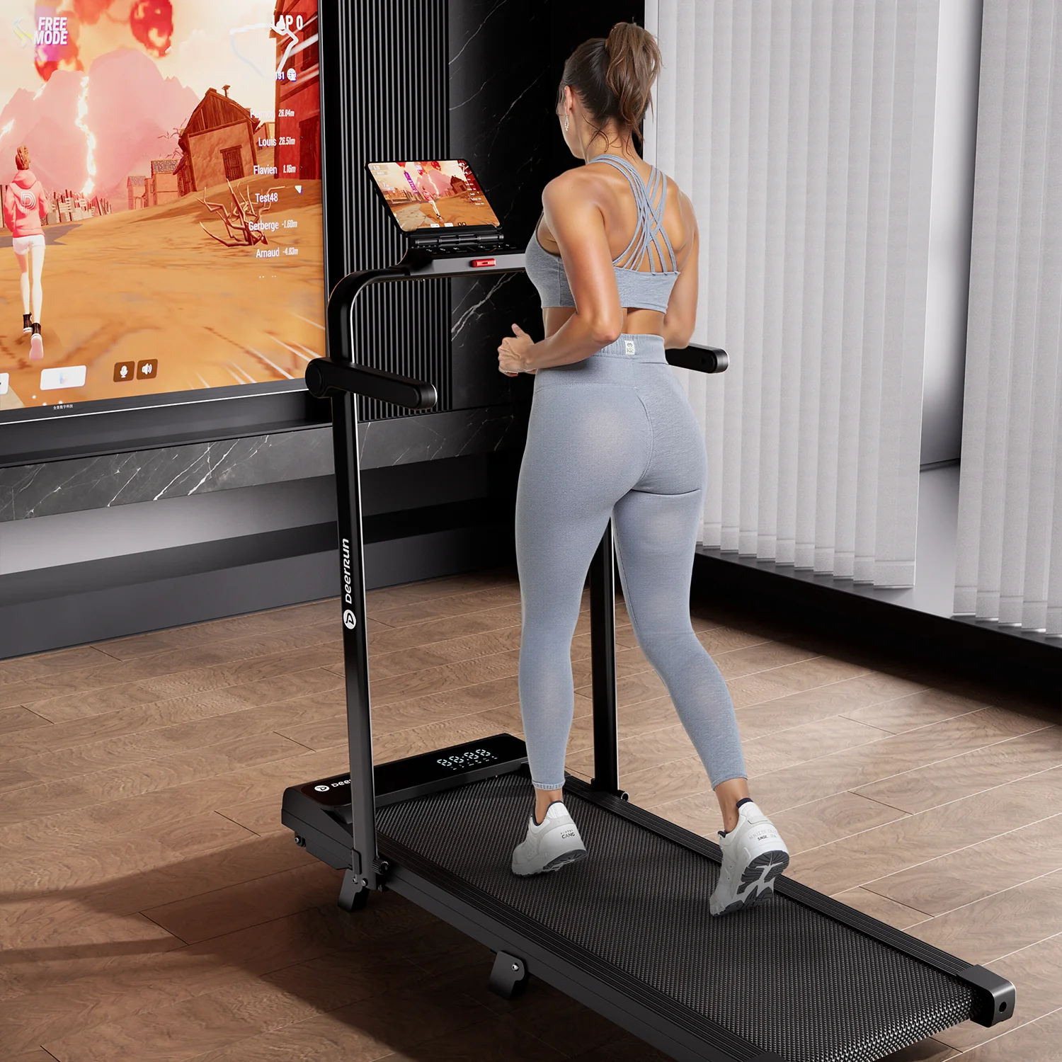 2026 New A6 Plus Handle 5% Incline 2 in 1 Foldable Treadmill with Whole Screen Upgraded Chip & NFC Support | 300 lbs, 7.5 mph, Black - Image 4