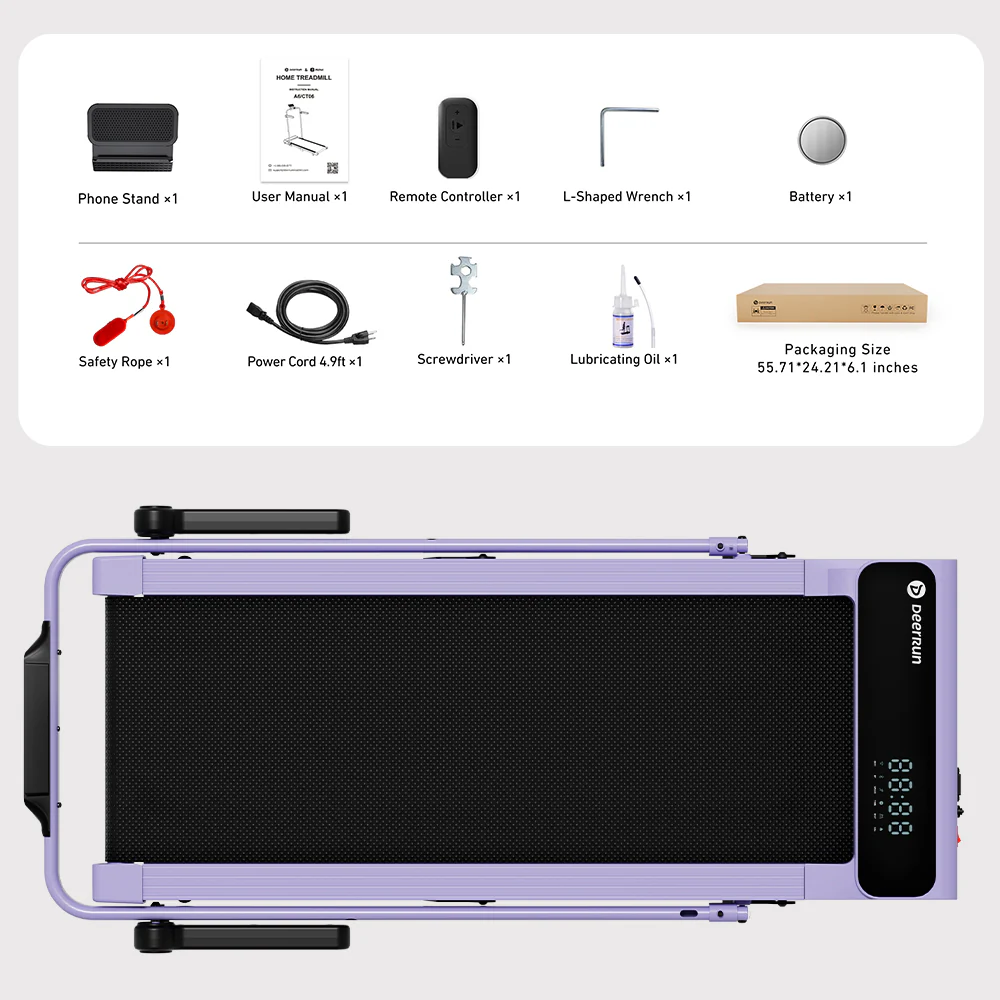 2026 New A6 Plus Handle 5% Incline 2 in 1 Foldable Treadmill with Whole Screen Upgraded Chip & NFC Support | 300 lbs, 7.5 mph, Purple - Image 23
