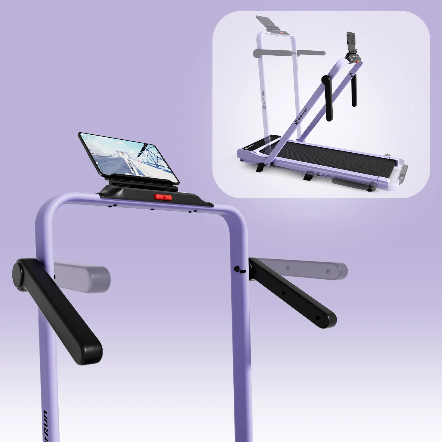 2026 New A6 Plus Handle 5% Incline 2 in 1 Foldable Treadmill with Whole Screen Upgraded Chip & NFC Support | 300 lbs, 7.5 mph, Purple - Image 24