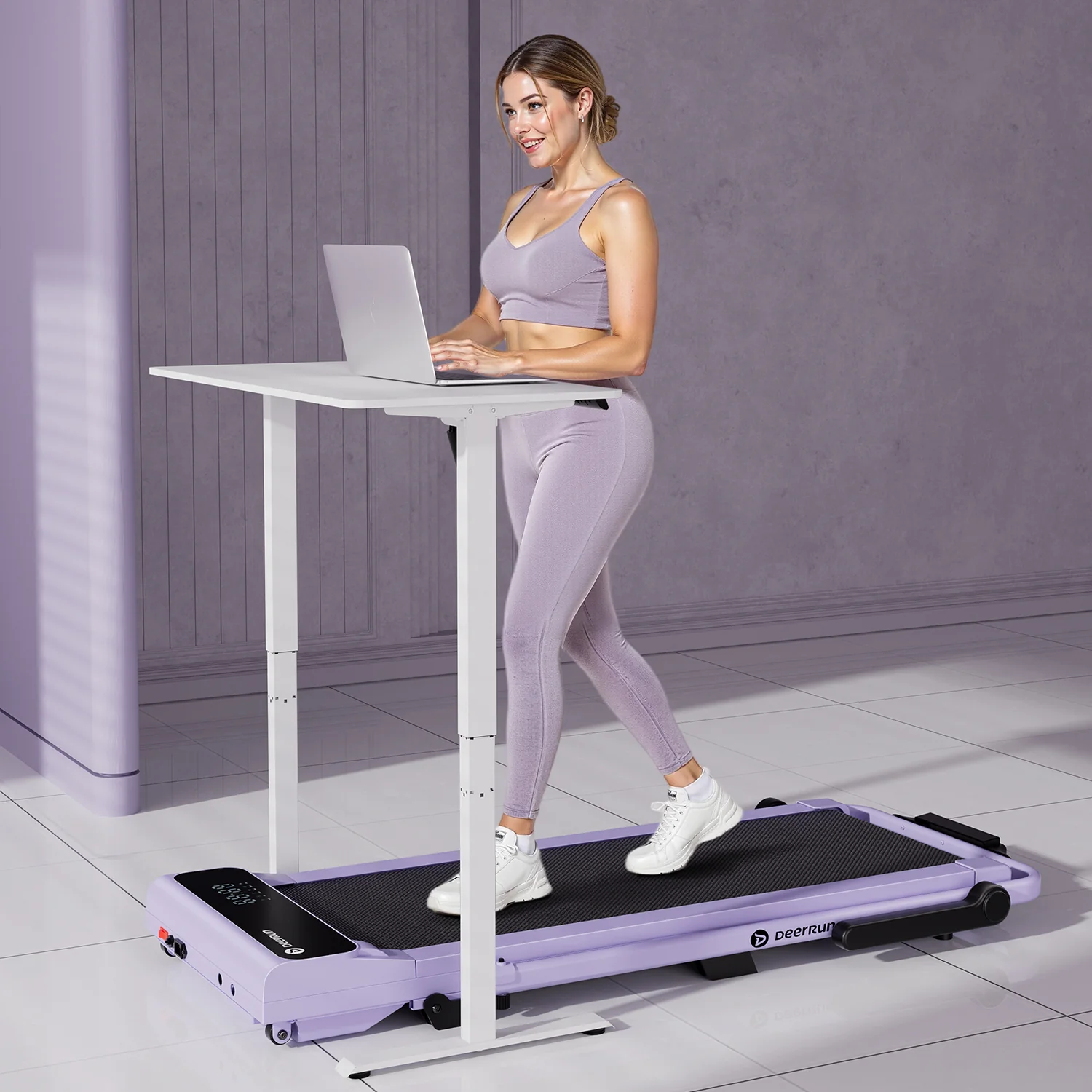 2026 New A6 Plus Handle 5% Incline 2 in 1 Foldable Treadmill with Whole Screen Upgraded Chip & NFC Support | 300 lbs, 7.5 mph, Purple - Image 4