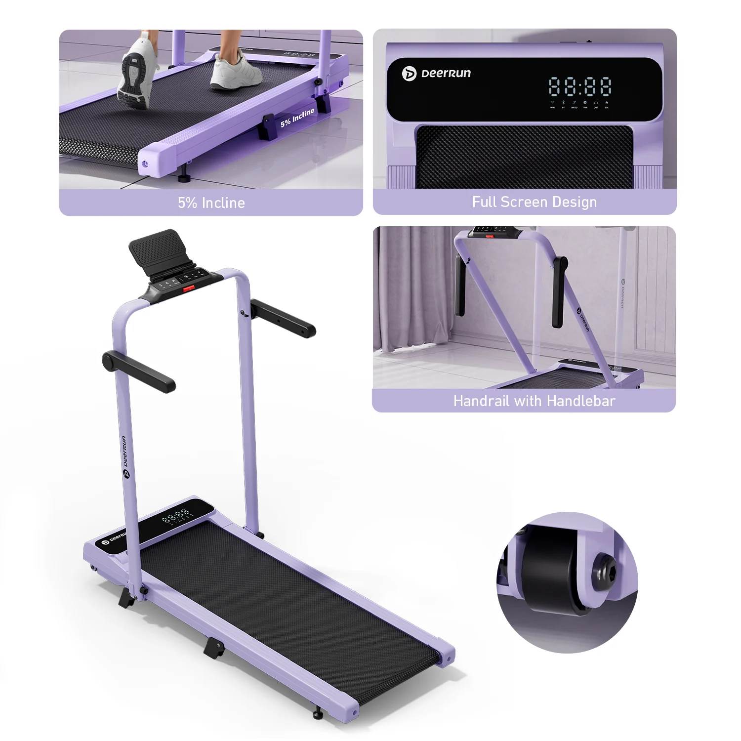 2026 New A6 Plus Handle 5% Incline 2 in 1 Foldable Treadmill with Whole Screen Upgraded Chip & NFC Support | 300 lbs, 7.5 mph, Purple - Image 7