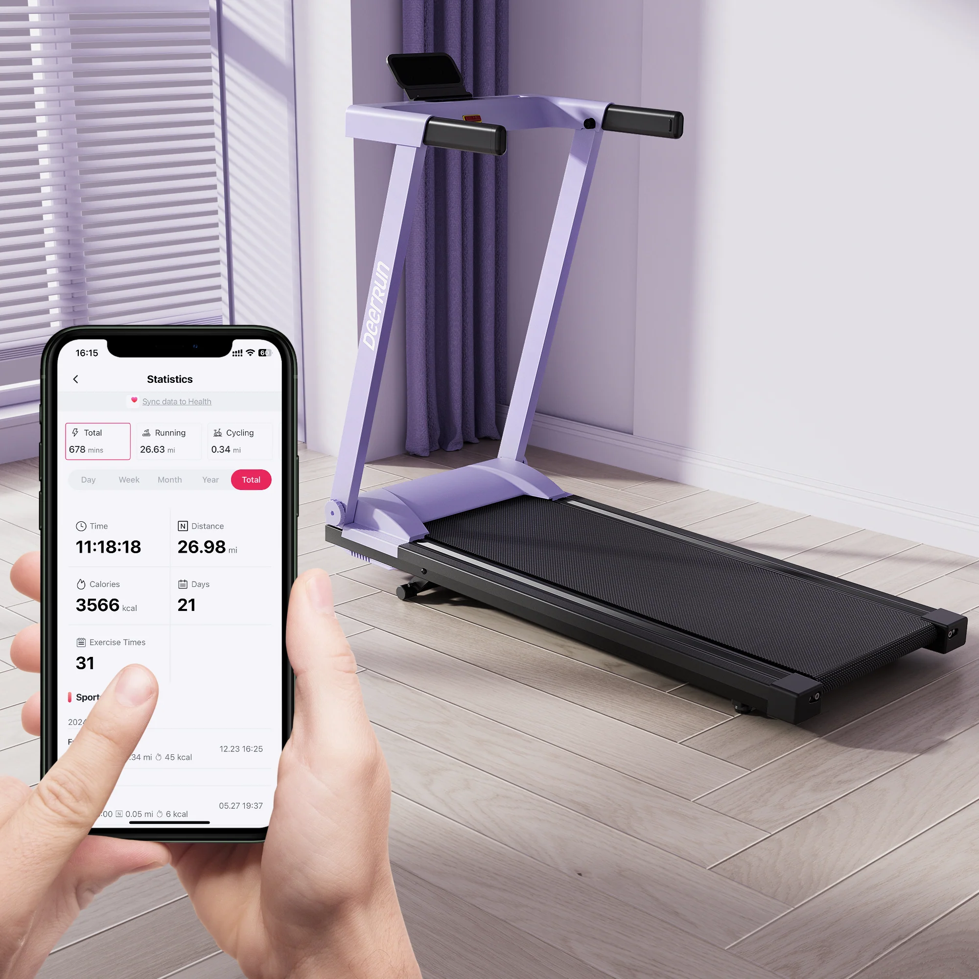 DeerRun All-New 2026 A1 Pro Move+  6% Incline Foldable Treadmill——Upgraded Chip & NFC Support | 350 lbs, 10 mph Dreamy Violet - Image 13