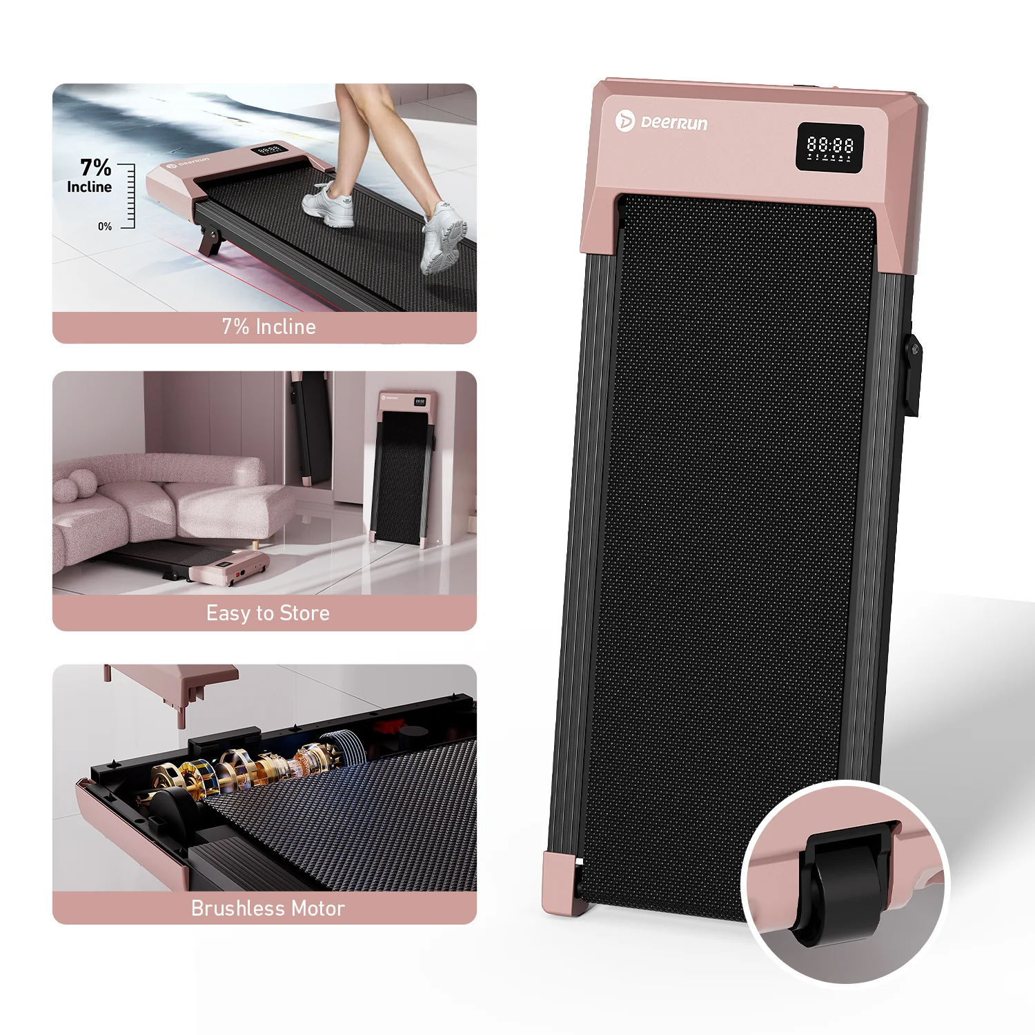 DeerRun Q2 Urban Plus Smart Walking Pad with 7% Incline for Space-Saving Active Walking Rose Gold - Image 5