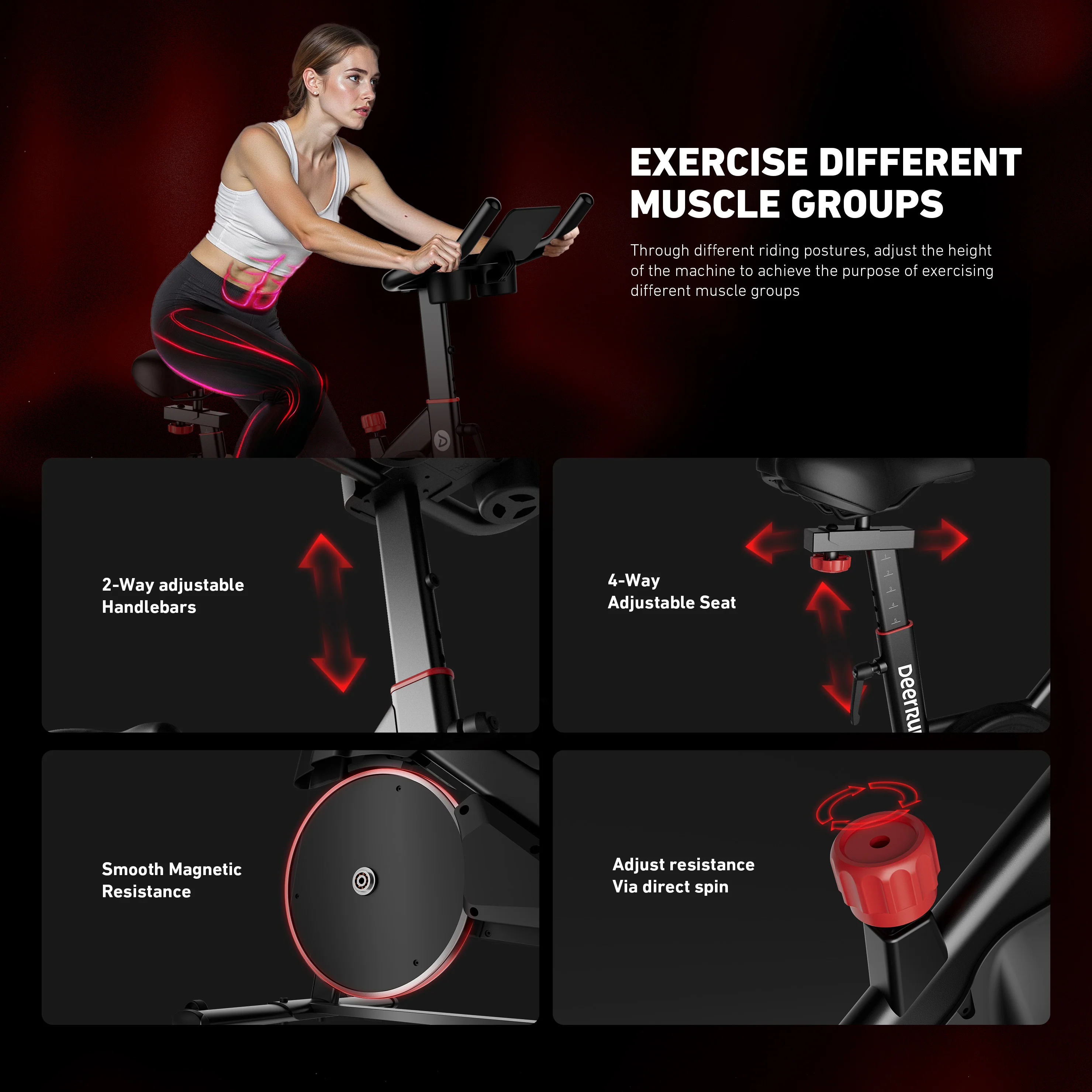DeerRun S500 Pro King Size Indoor Exercise Bike for Tall Riders 32 Magnetic Adjustable Resistance, LED Screen - Image 7