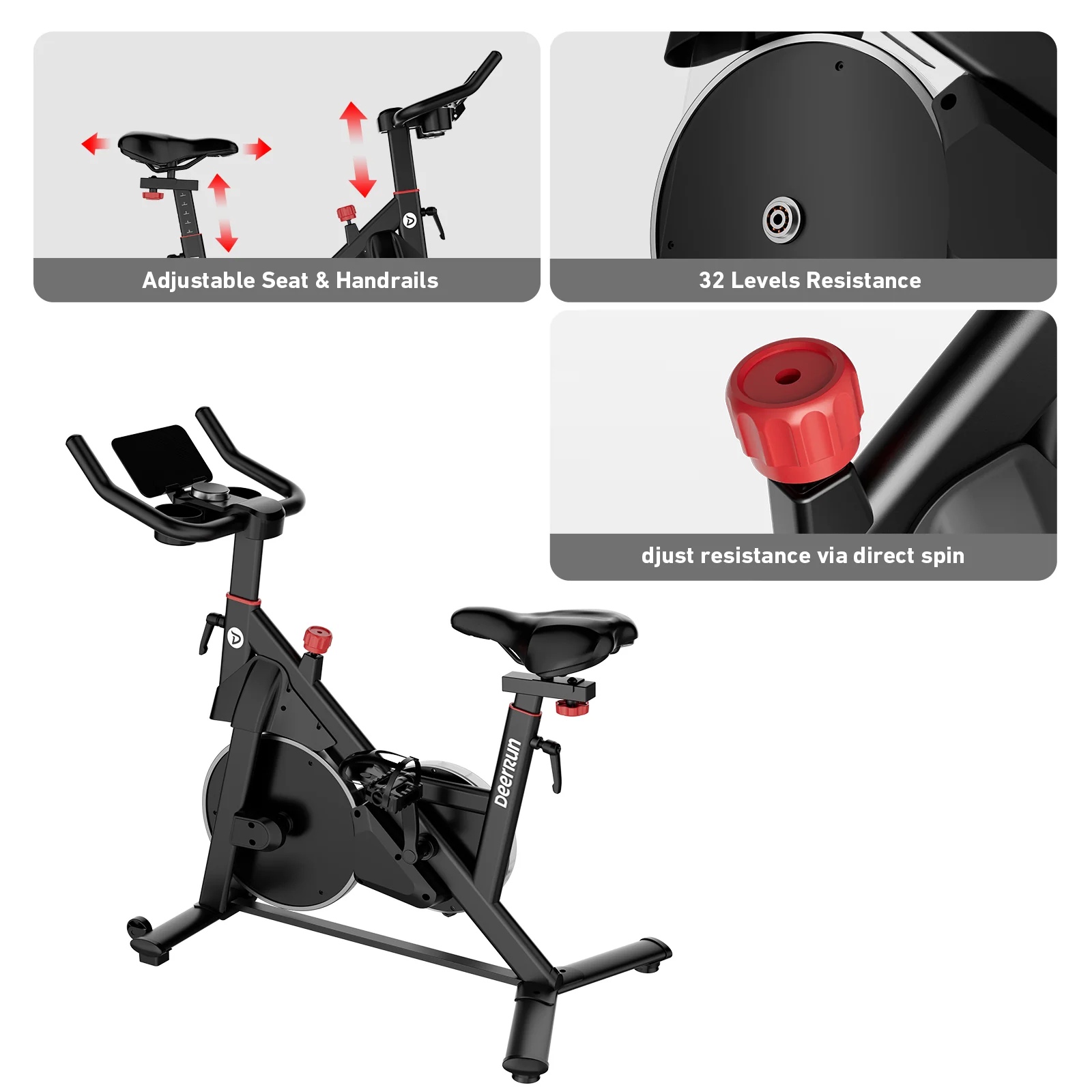 DeerRun S500 Pro King Size Indoor Exercise Bike for Tall Riders 32 Magnetic Adjustable Resistance, LED Screen - Image 8