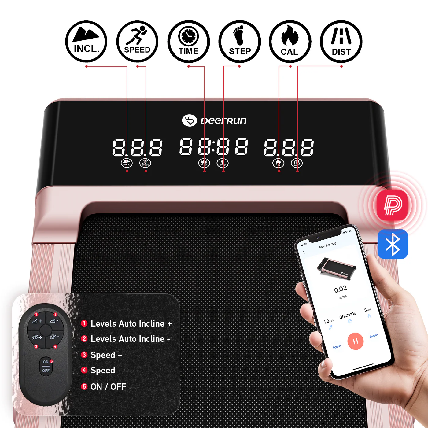 DeerRun Z10 12% Auto Incline Smart Walking Pad Treadmill with remote control-Pink - Image 15