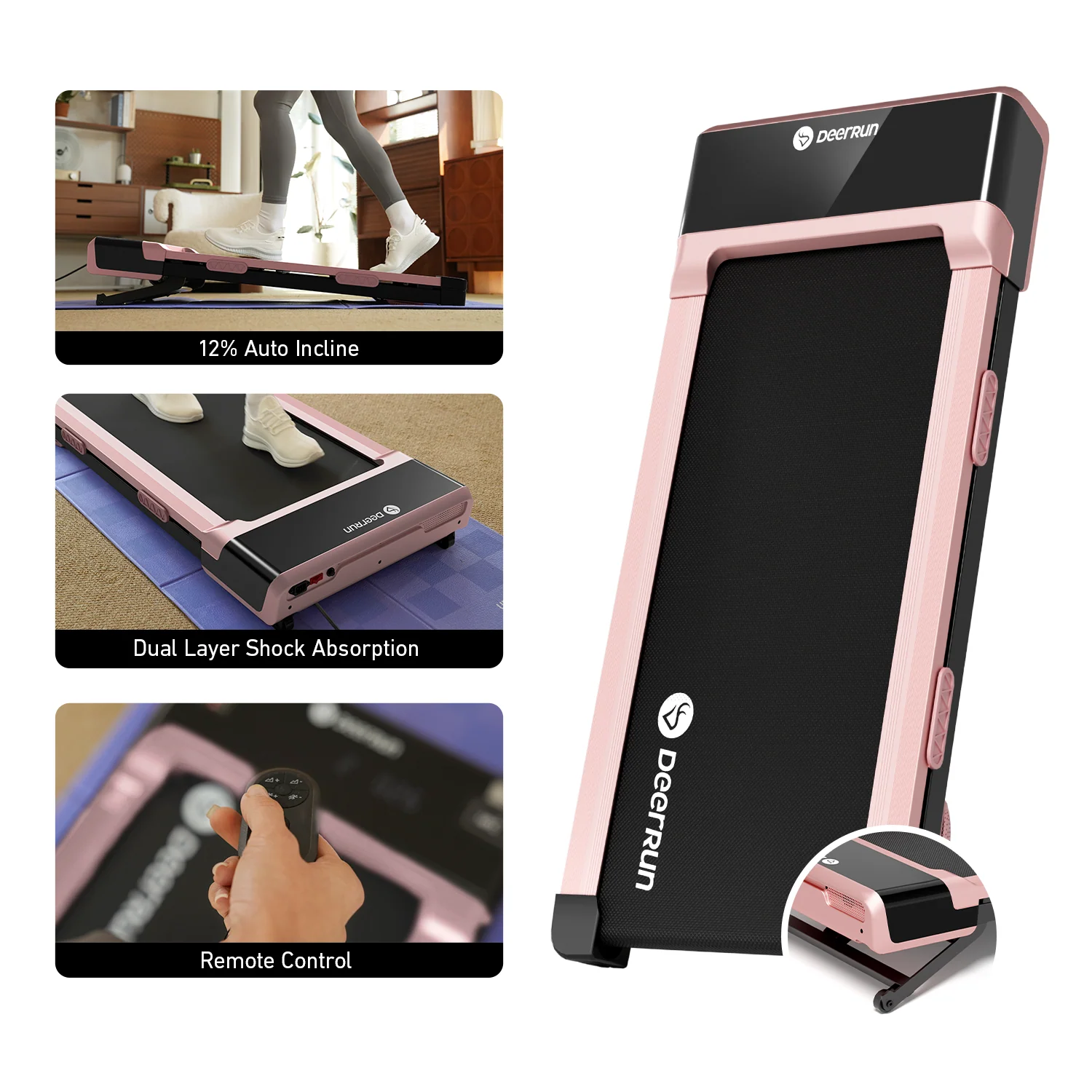 DeerRun Z10 12% Auto Incline Smart Walking Pad Treadmill with remote control-Pink - Image 9