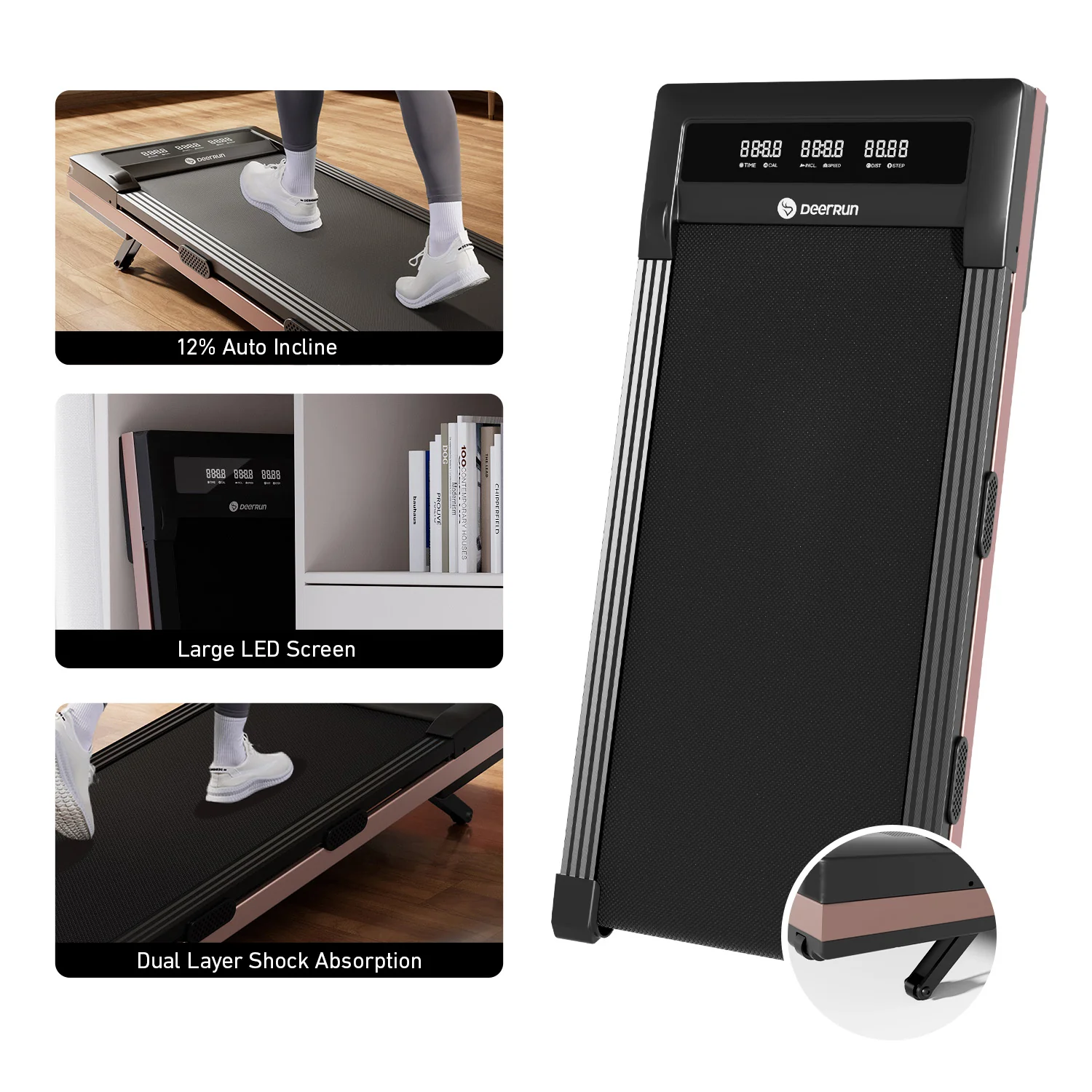 DeerRun Z10 12% Auto Incline Smart Walking Pad Treadmill with remote control-Black - Image 4