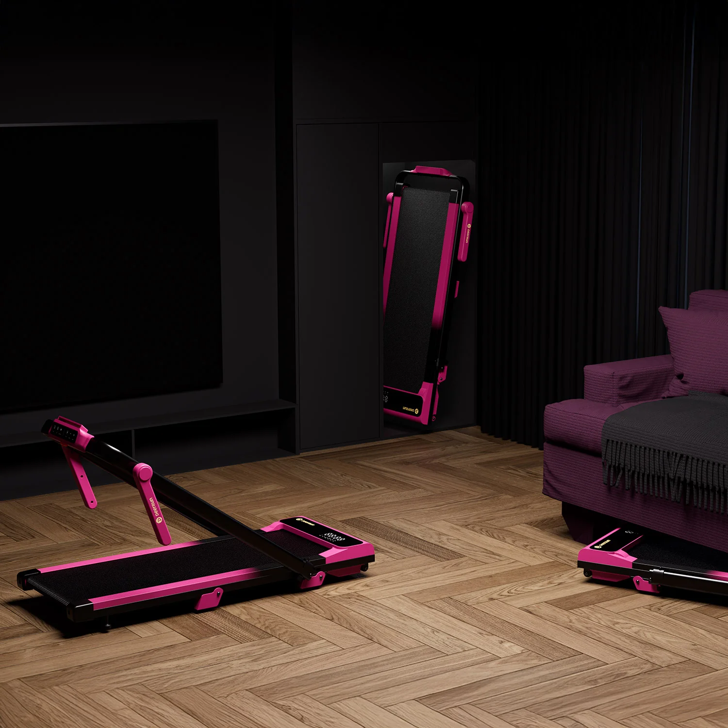 Valentine's Gift Couple-friendly 5% Incline Treadmill with Handrail - Black Pink - Image 14