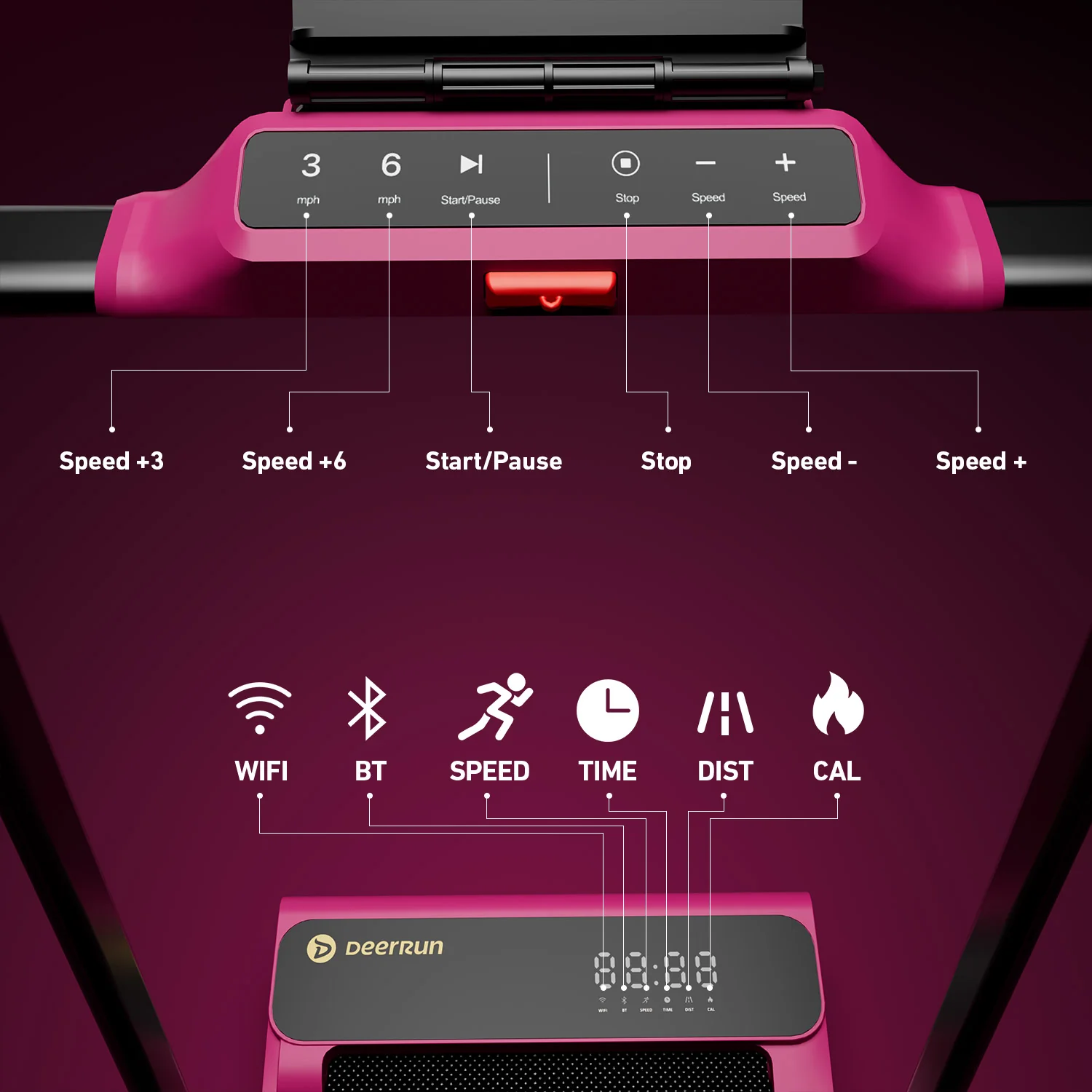 Valentine's Gift Couple-friendly 5% Incline Treadmill with Handrail - Black Pink - Image 16