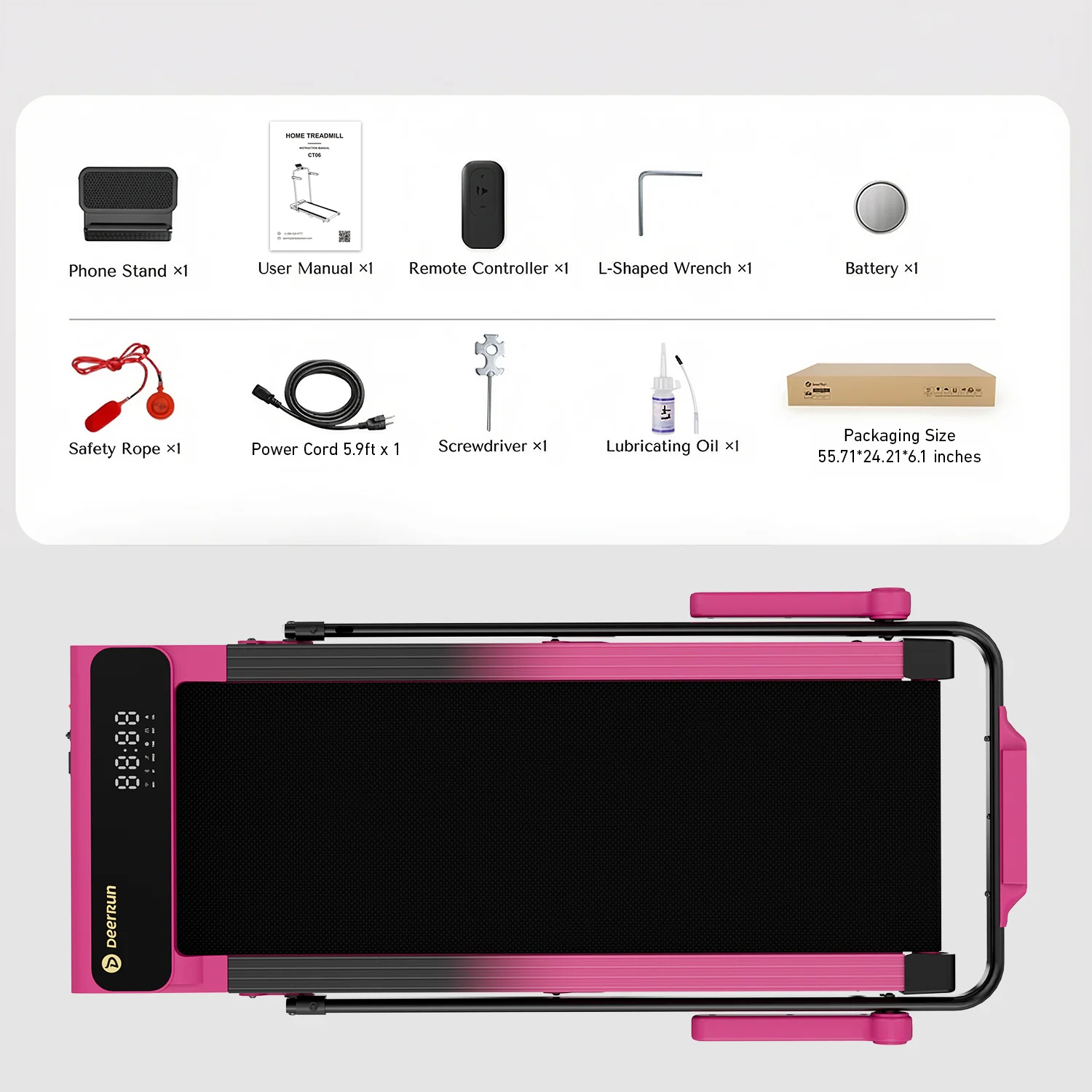 Valentine's Gift Couple-friendly 5% Incline Treadmill with Handrail - Black Pink - Image 18
