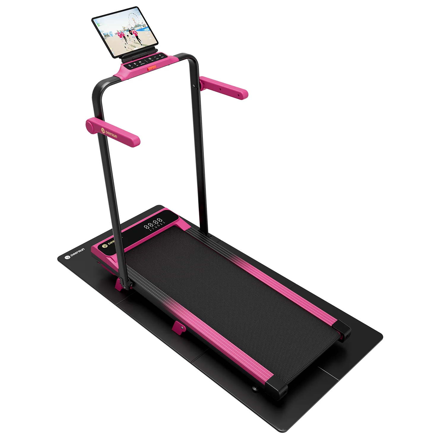 Valentine's Gift Couple-friendly 5% Incline Treadmill with Handrail - Black Pink - Image 19