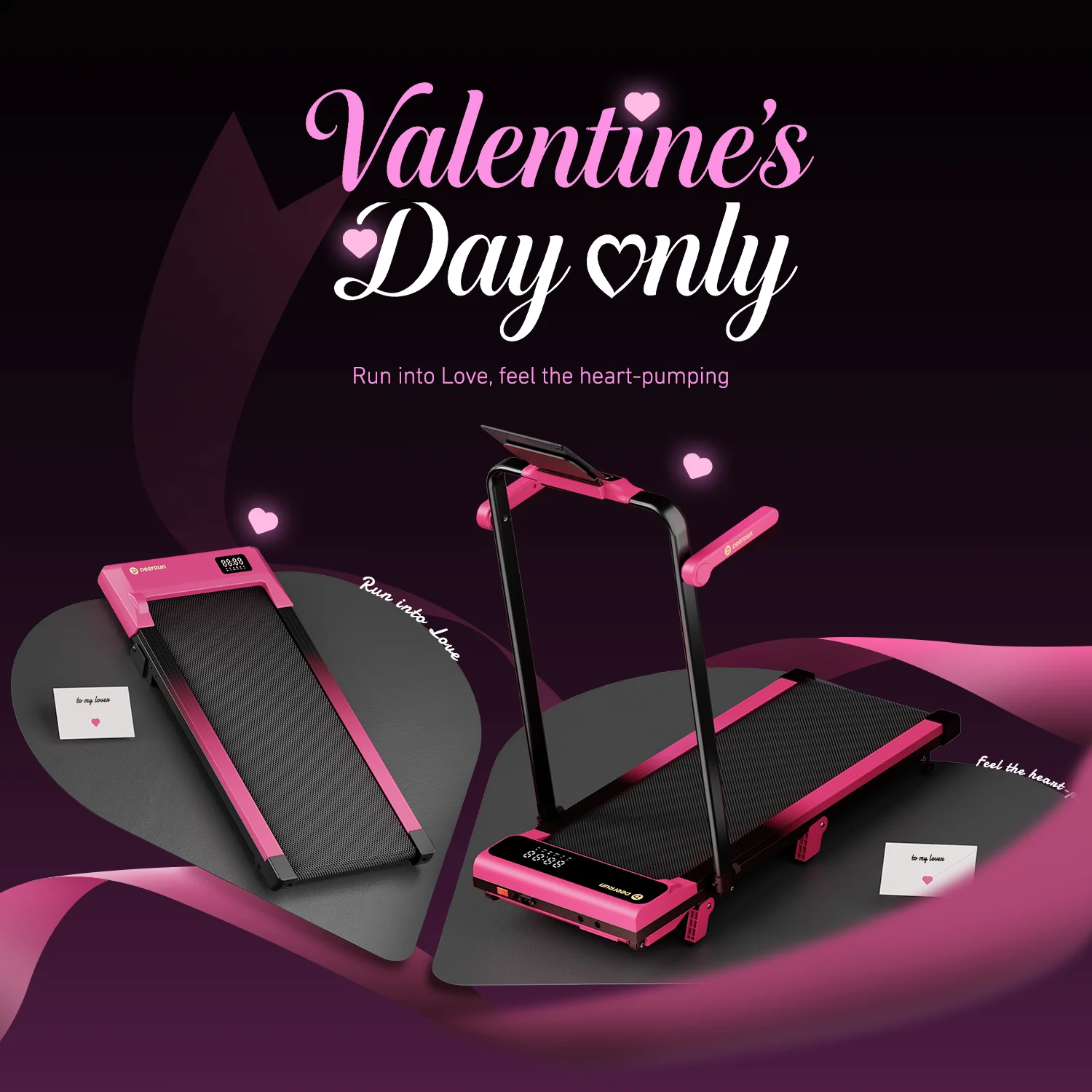Valentine's Gift Couple-friendly 5% Incline Treadmill with Handrail - Black Pink - Image 3