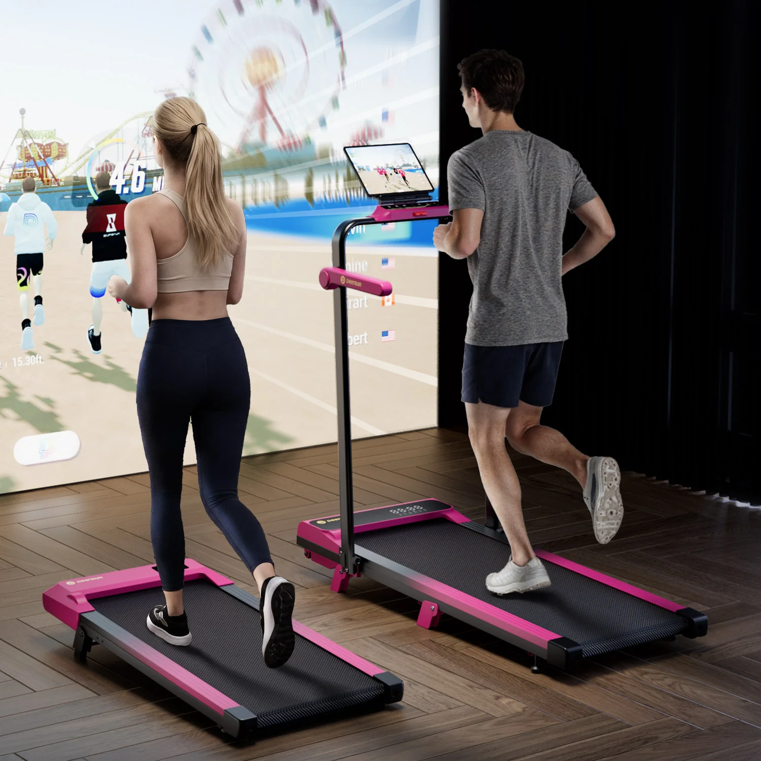 Valentine's Gift Couple-friendly 5% Incline Treadmill with Handrail - Black Pink - Image 5