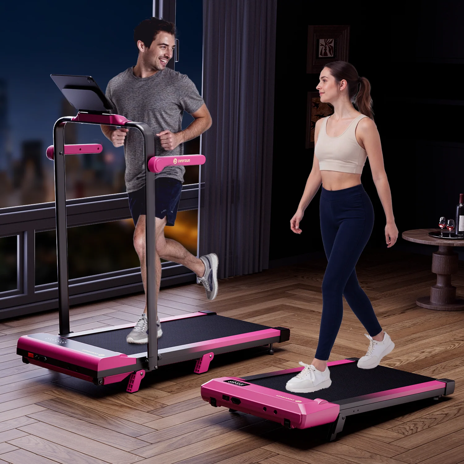 Valentine's Gift Couple-friendly 5% Incline Treadmill with Handrail - Black Pink - Image 6