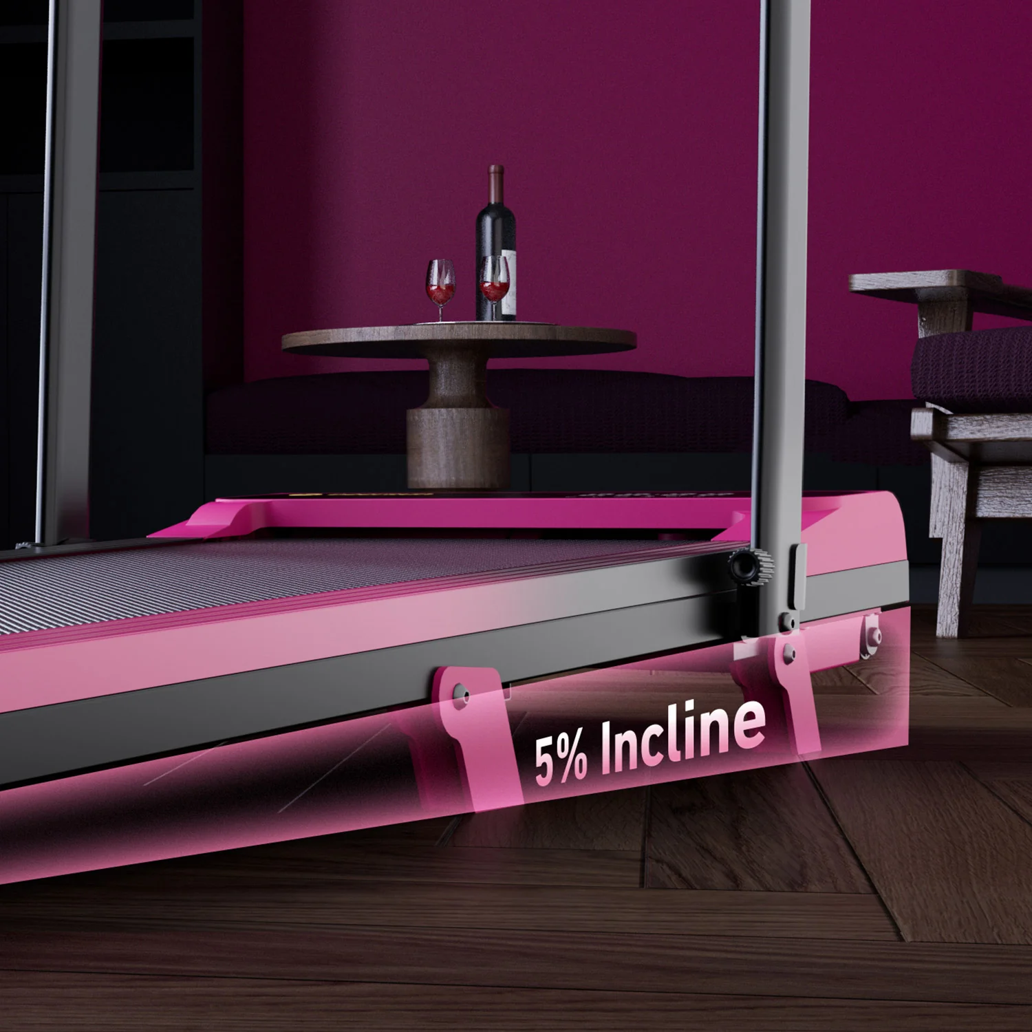 Valentine's Gift Couple-friendly 5% Incline Treadmill with Handrail - Black Pink - Image 7